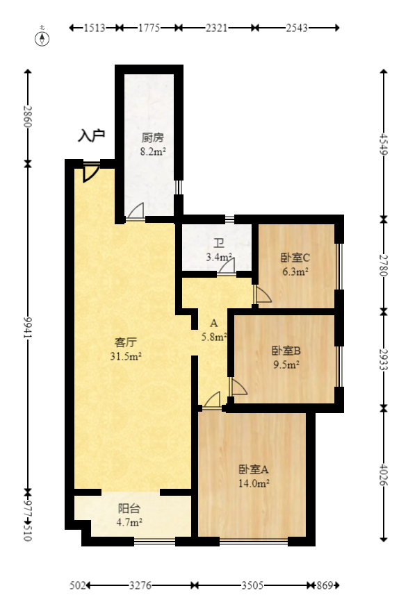 佳兆业云顶梅溪湖（佳兆业梅溪荟）  3室1厅1卫   128.00万室内图1