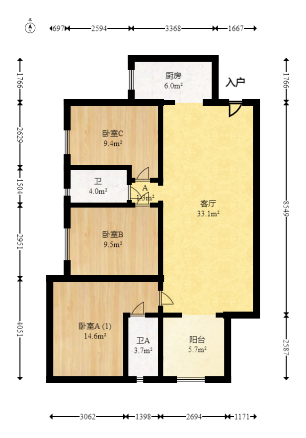 万科里梅溪郡  3室2厅2卫   218.00万室内图1
