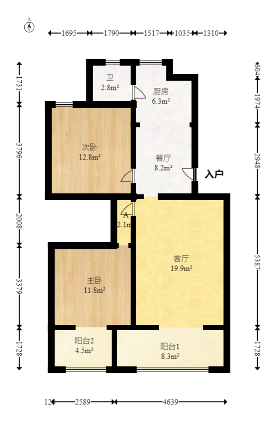 人造板厂宿舍（新河北堤1号）  2室2厅1卫   98.00万室内图1