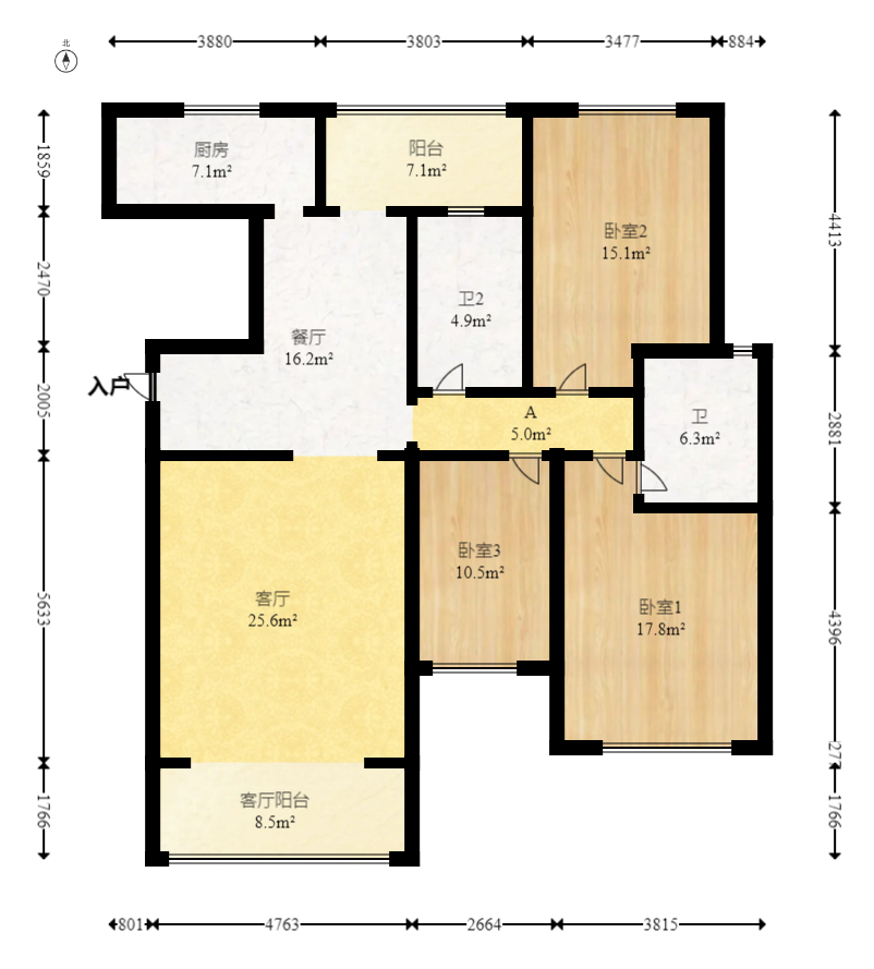 博林金谷  3室2厅2卫    145.0万室内图1