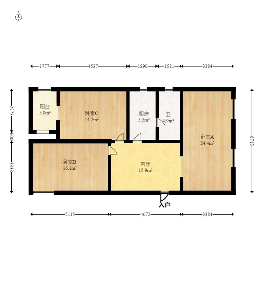 砚瓦池社区（药材公司宿舍）  3室2厅1卫   45.80万室内图1