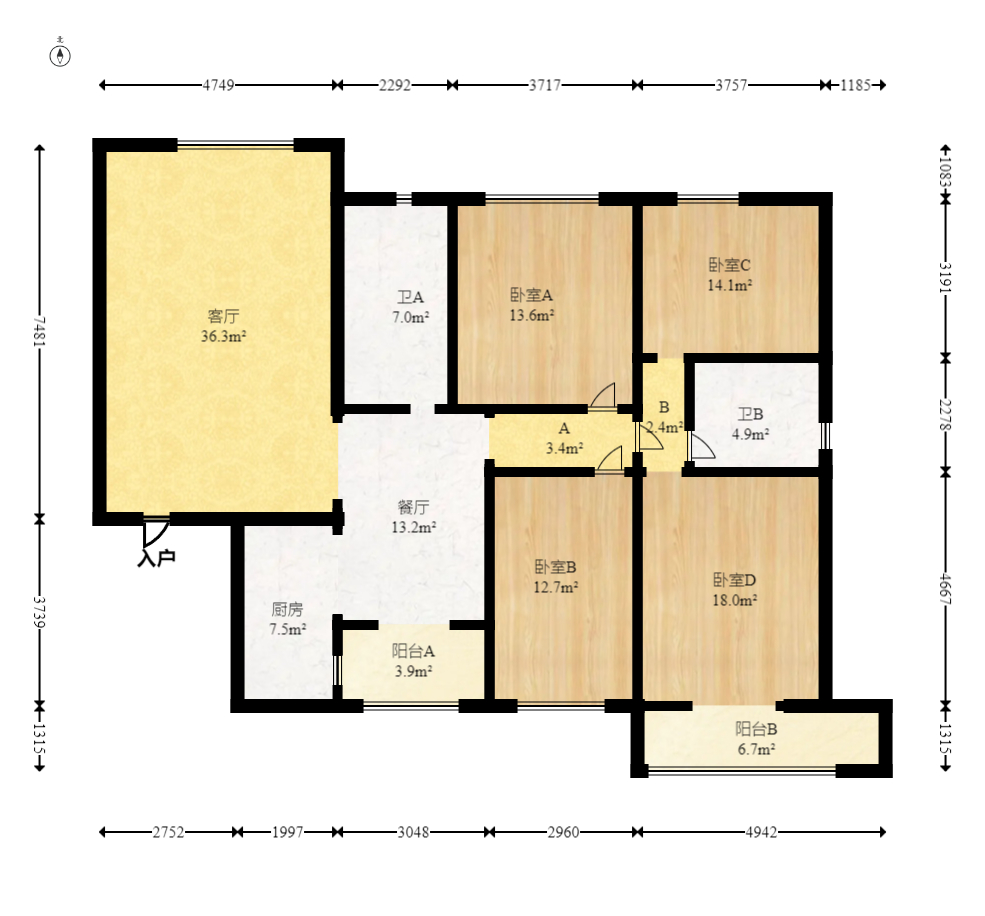 香樟雅郡  4室2厅2卫    155.0万 香樟雅郡  4室2厅2卫    155.0万户型图