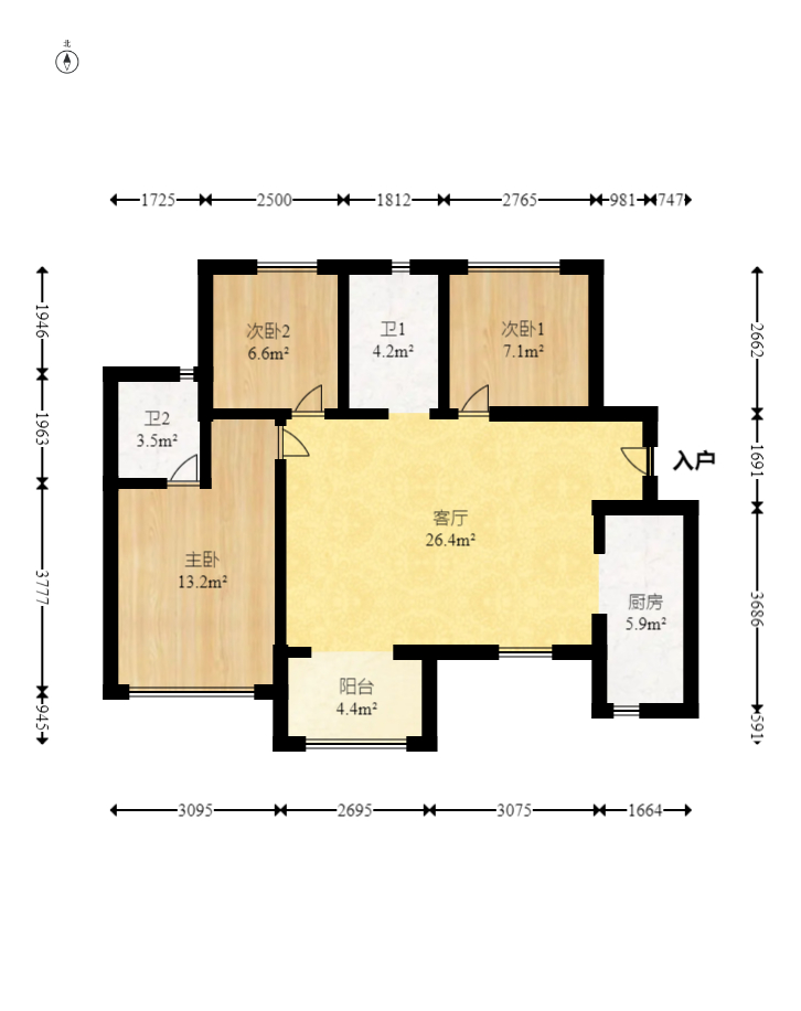 华润置地广场一期 1室1厅1卫 76.8万 华润置地广场一期 1室1厅1卫 76.8万户型图
