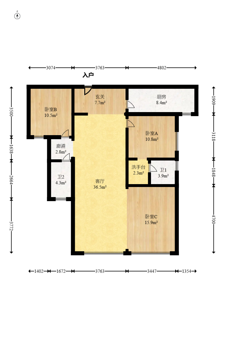 建投象山国际  3室2厅2卫   150.00万室内图1