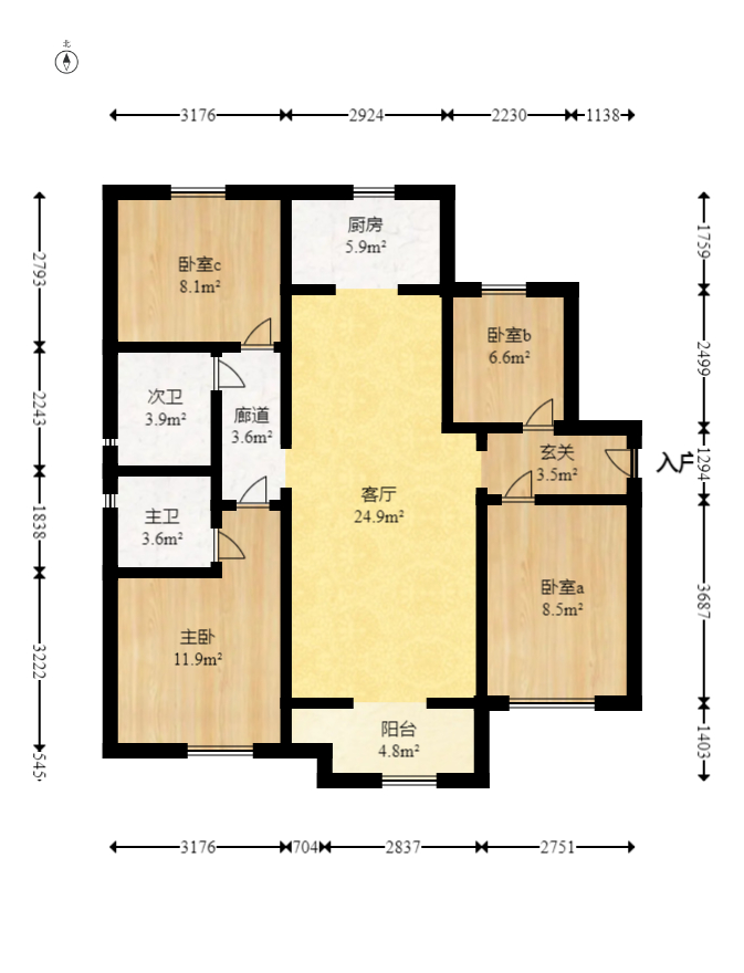 招商华发依云曦城  4室2厅2卫    115.0万室内图1