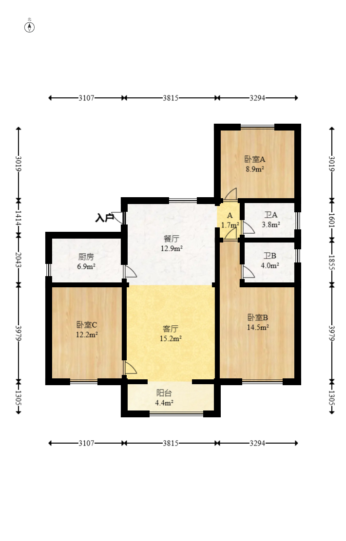绿地新都会  3室2厅2卫   82.00万室内图1