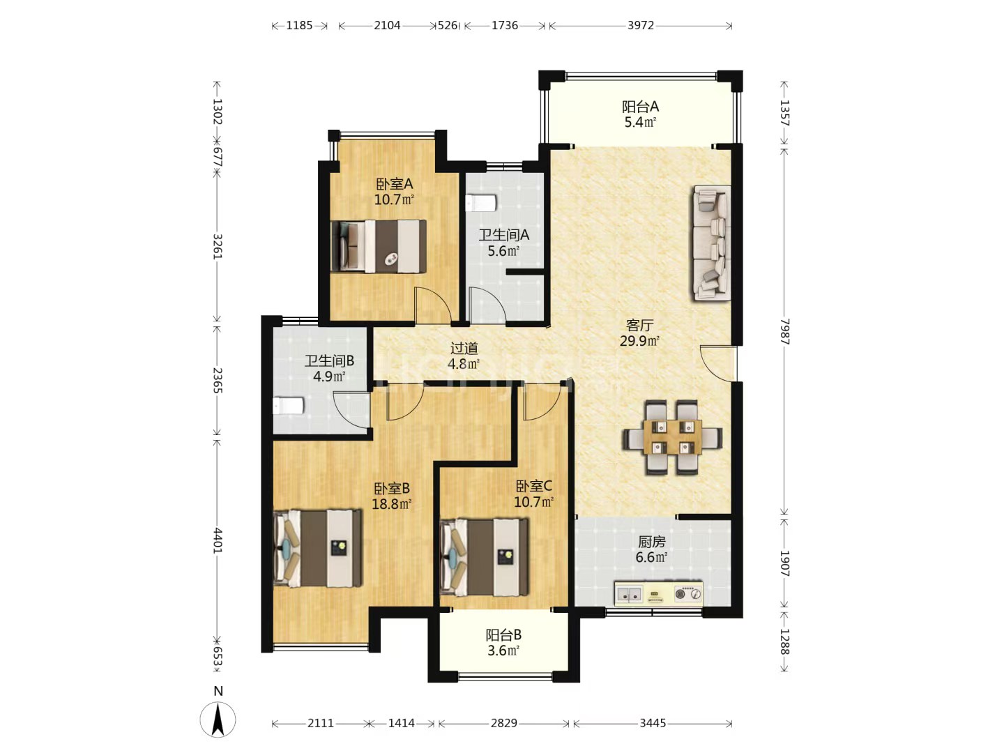 华晨神农湾 3室2厅2卫 105.0万 华晨神农湾 3室2厅2卫 105.0万室内图