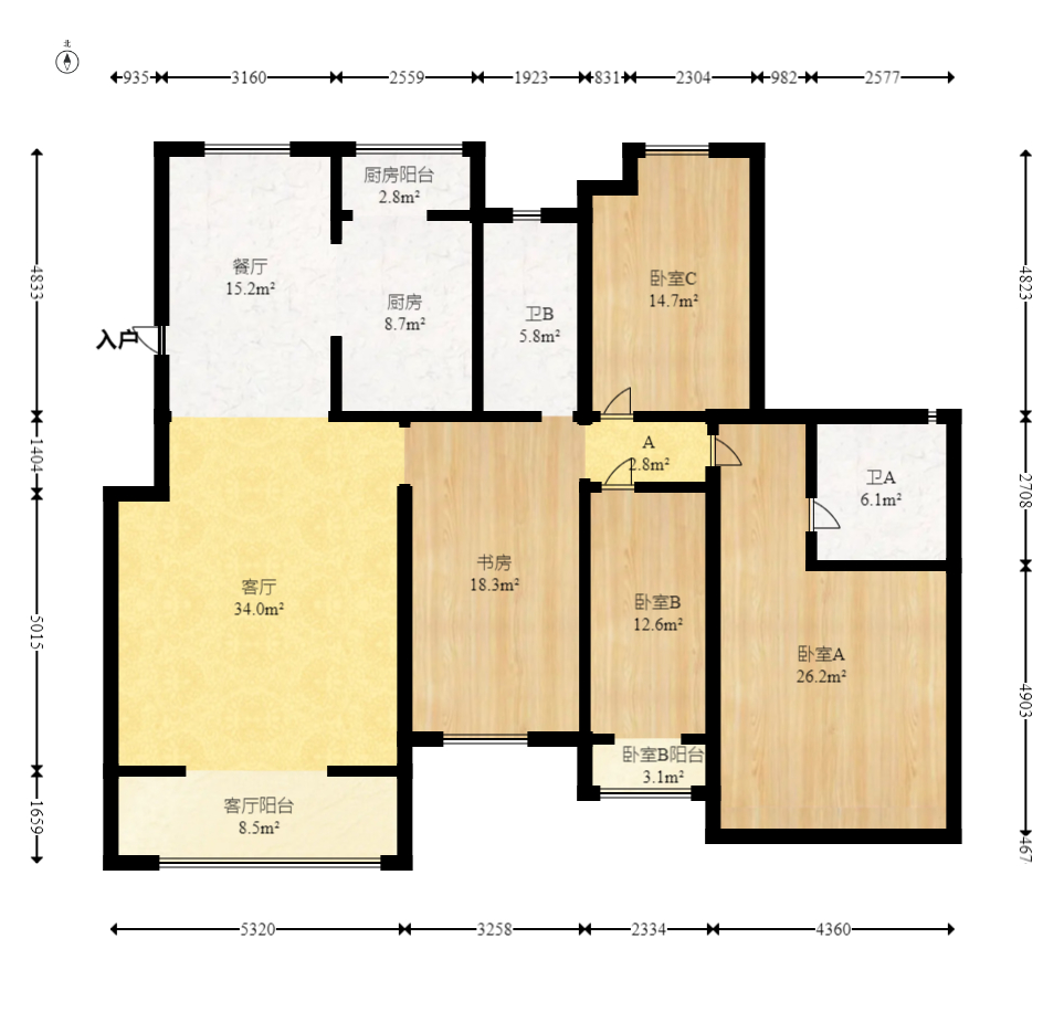 八方小区D区  4室2厅2卫   460.00万室内图1