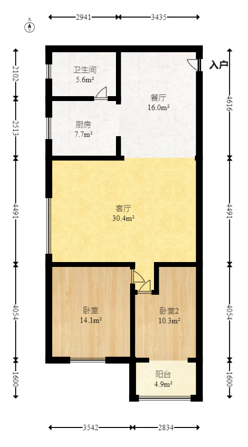 圣力华苑  2室2厅1卫   39.90万室内图1