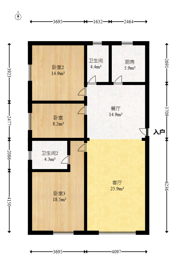 康桥长郡  3室2厅1卫   74.50万室内图1