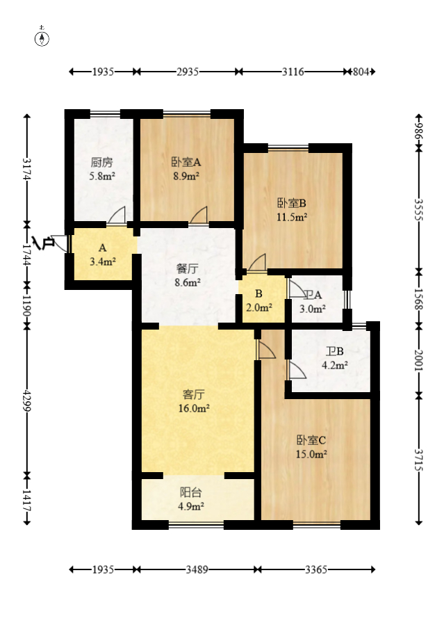 绿地新都会  3室2厅2卫   77.00万室内图1