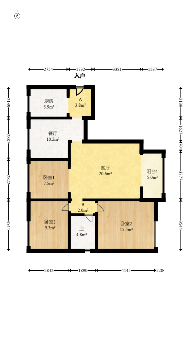 新城新世界一二三期 3室2厅1卫 93.8万 新城新世界一二三期 3室2厅1卫 93.8万户型图