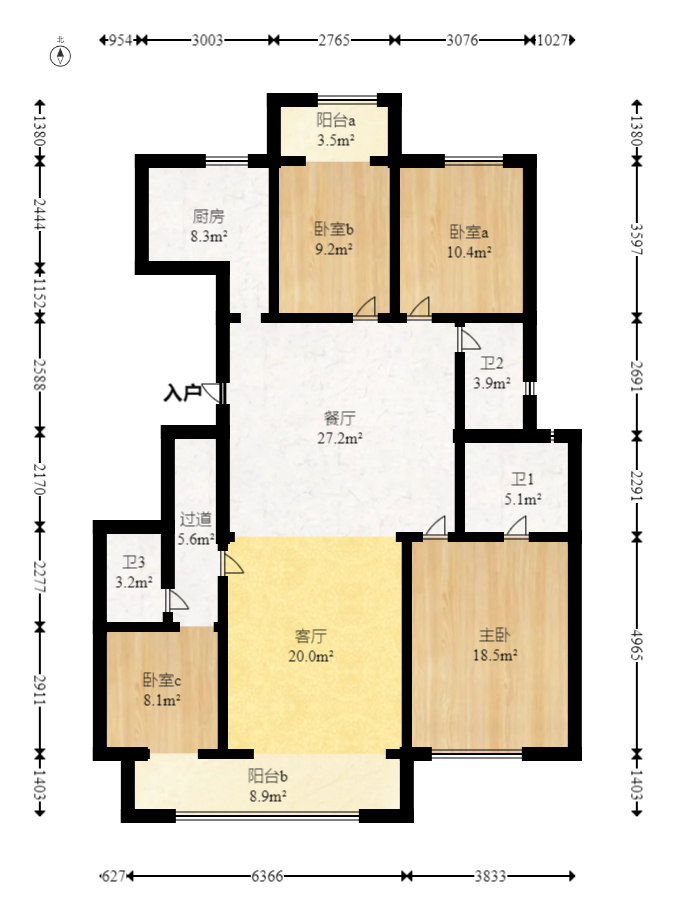 大汉汉园  4室2厅3卫   118.00万室内图1