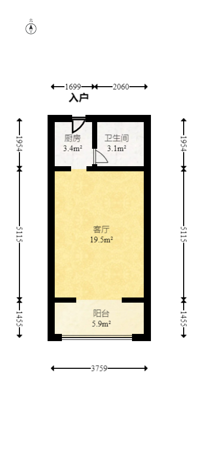 花漾年华（桂花园）  1室1厅1卫   35.00万室内图1