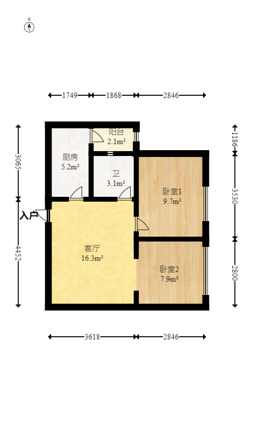 天鸿天府（天鸿中央大院）  2室1厅1卫   56.80万室内图1