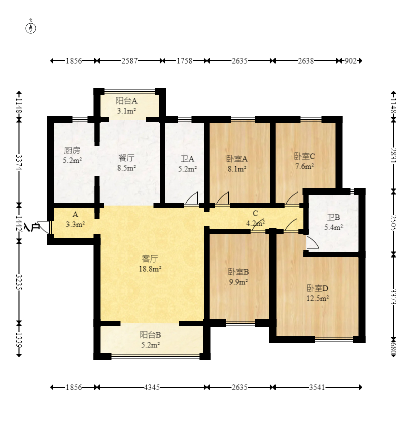 中建璟和城  4室2厅2卫   120.00万室内图1