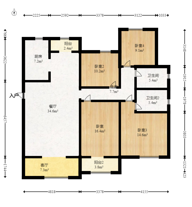 君合新城玺樾  4室2厅2卫   99.80万室内图1