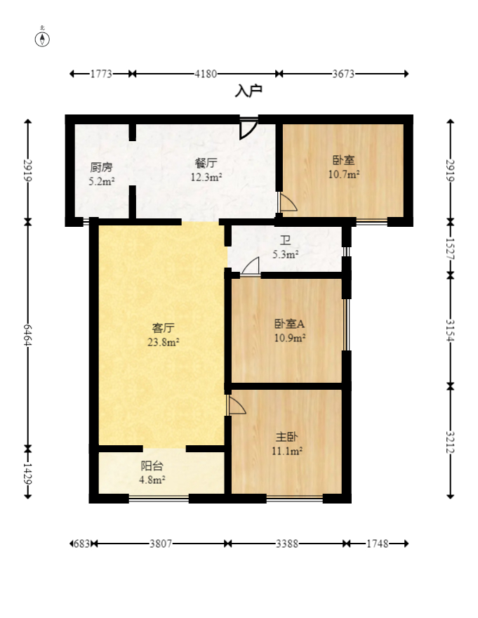 金科时代中心  3室2厅1卫   76.80万室内图1