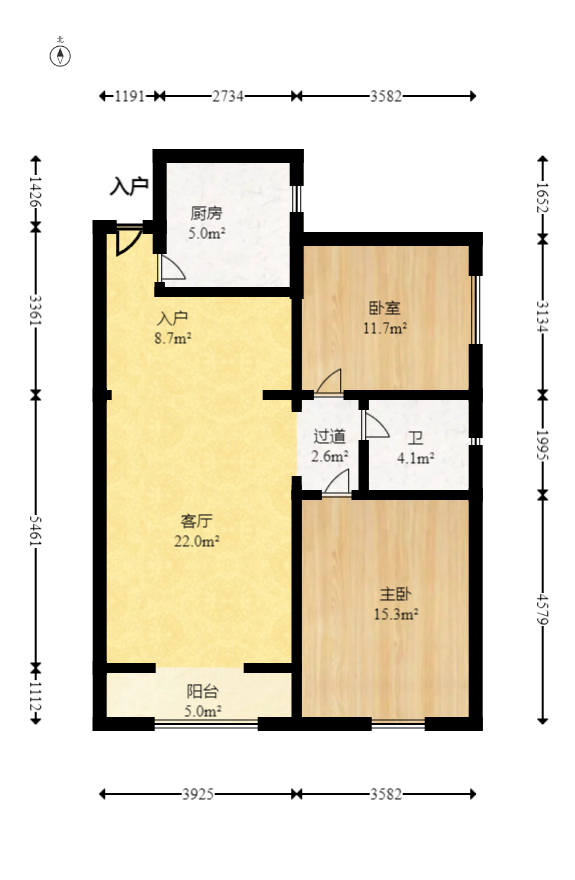 恒广国际景园  2室2厅1卫   73.80万室内图1