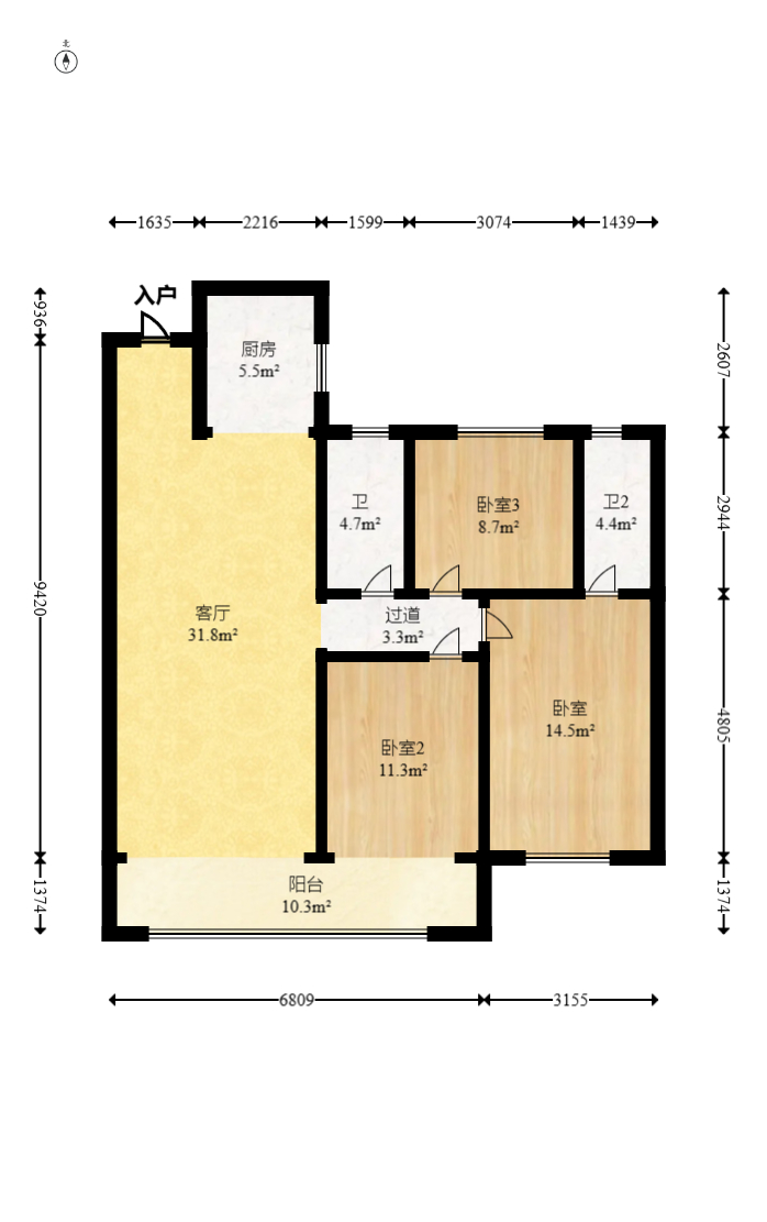 麓谷山湖郡  3室2厅2卫   119.00万室内图1