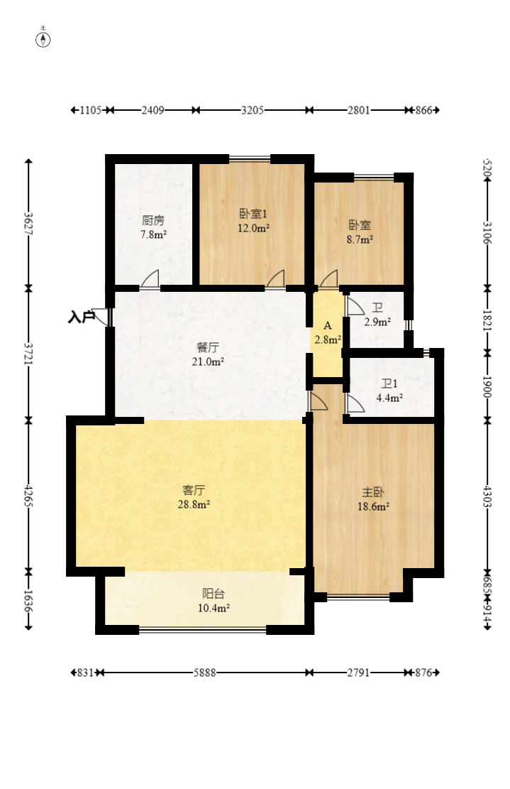 保利金香槟  3室2厅2卫   148.00万室内图1
