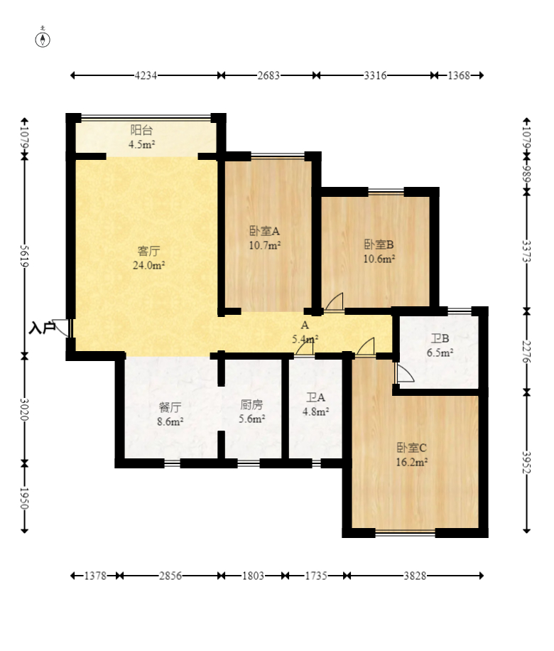 凯富漫城  3室2厅2卫   55.00万室内图1