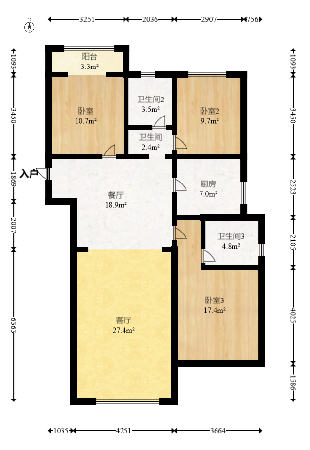 日盛湖湘花苑 1室2厅2卫 90.0万 日盛湖湘花苑 1室2厅2卫 90.0万户型图