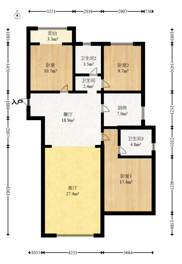 日盛湖湘花苑  1室2厅2卫    90.0万
