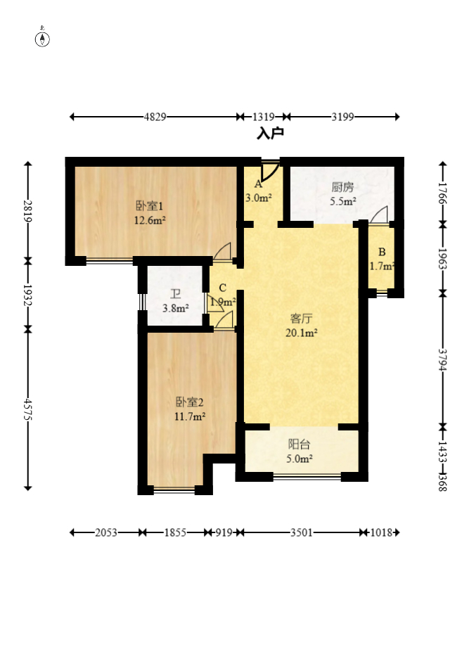 海伦春天 2室2厅1卫 49.0万 海伦春天 2室2厅1卫 49.0万户型图