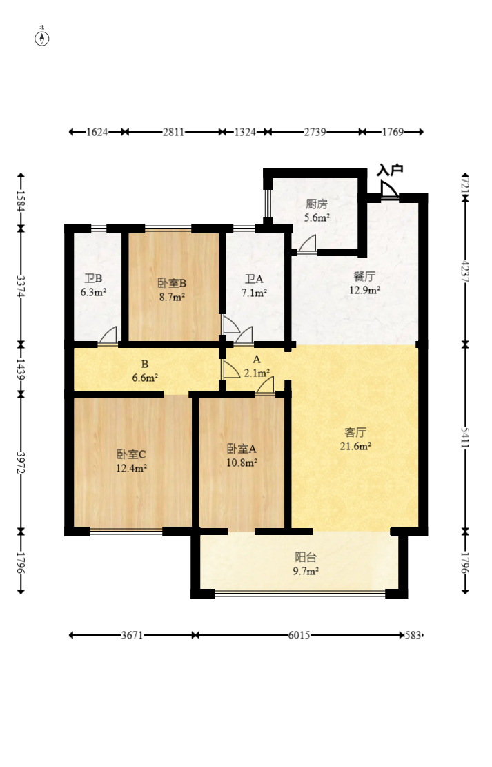 五矿万境蓝山  3室2厅2卫   138.00万室内图1