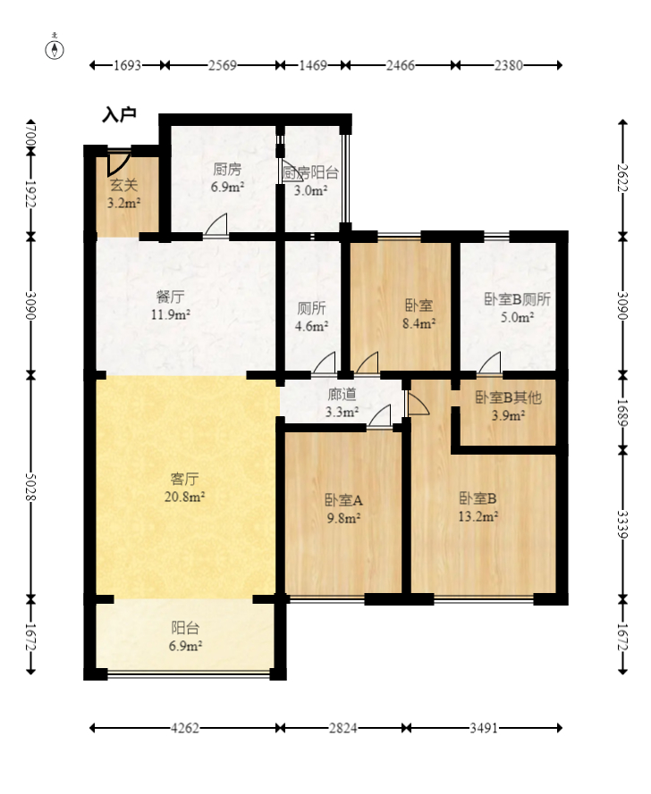 恒大文化旅游城C区 3室2厅2卫 102.0万 恒大文化旅游城C区 3室2厅2卫 102.0万户型图