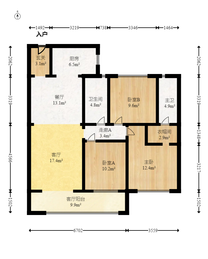 北辰中央公园DF区  3室2厅2卫   126.00万室内图1