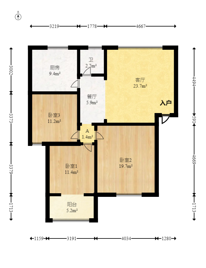 鑫园  3室2厅1卫   52.80万室内图1
