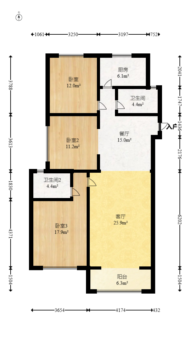 东业上城嘉苑（晟悦国际）  3室2厅2卫   88.00万室内图1