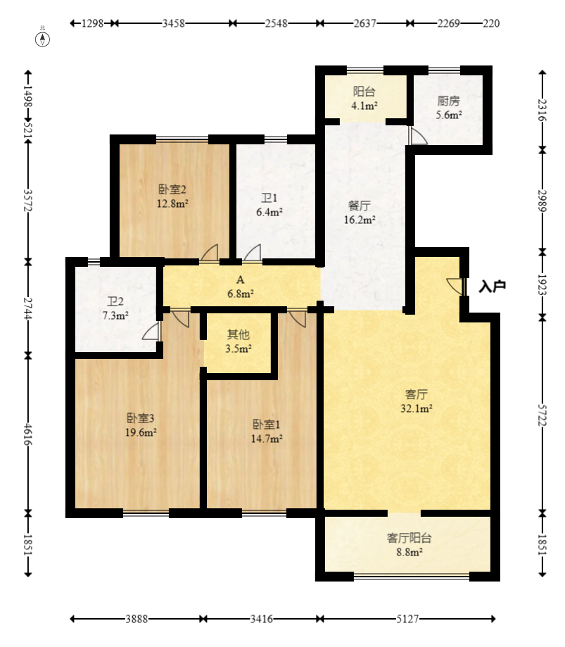 博林云栖  3室2厅2卫   158.00万室内图1