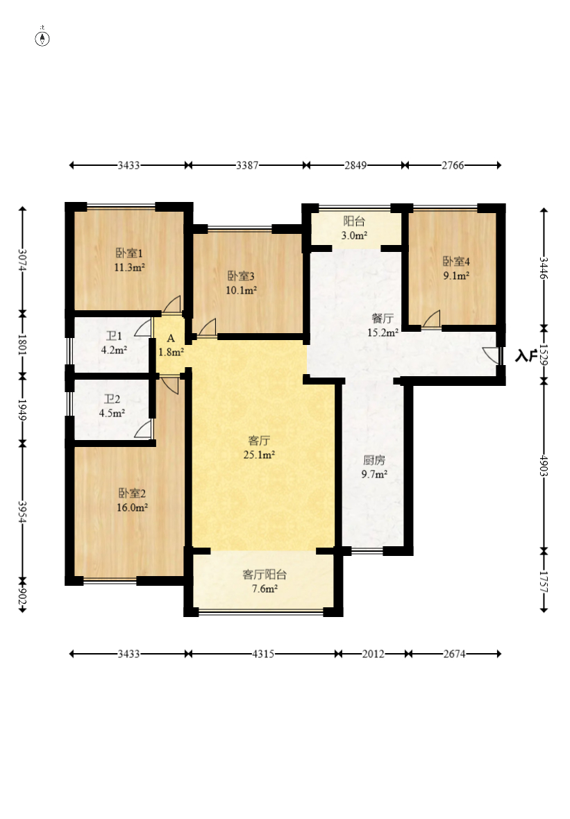 龙骧佳苑  4室2厅2卫    120.0万 龙骧佳苑  4室2厅2卫    120.0万户型图