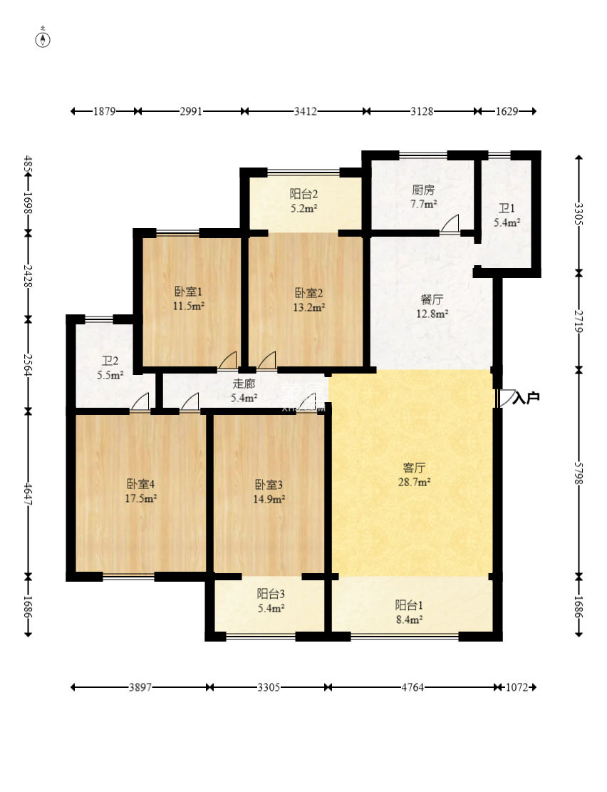 澧水家園  4室2廳1衛(wèi)   135.00萬