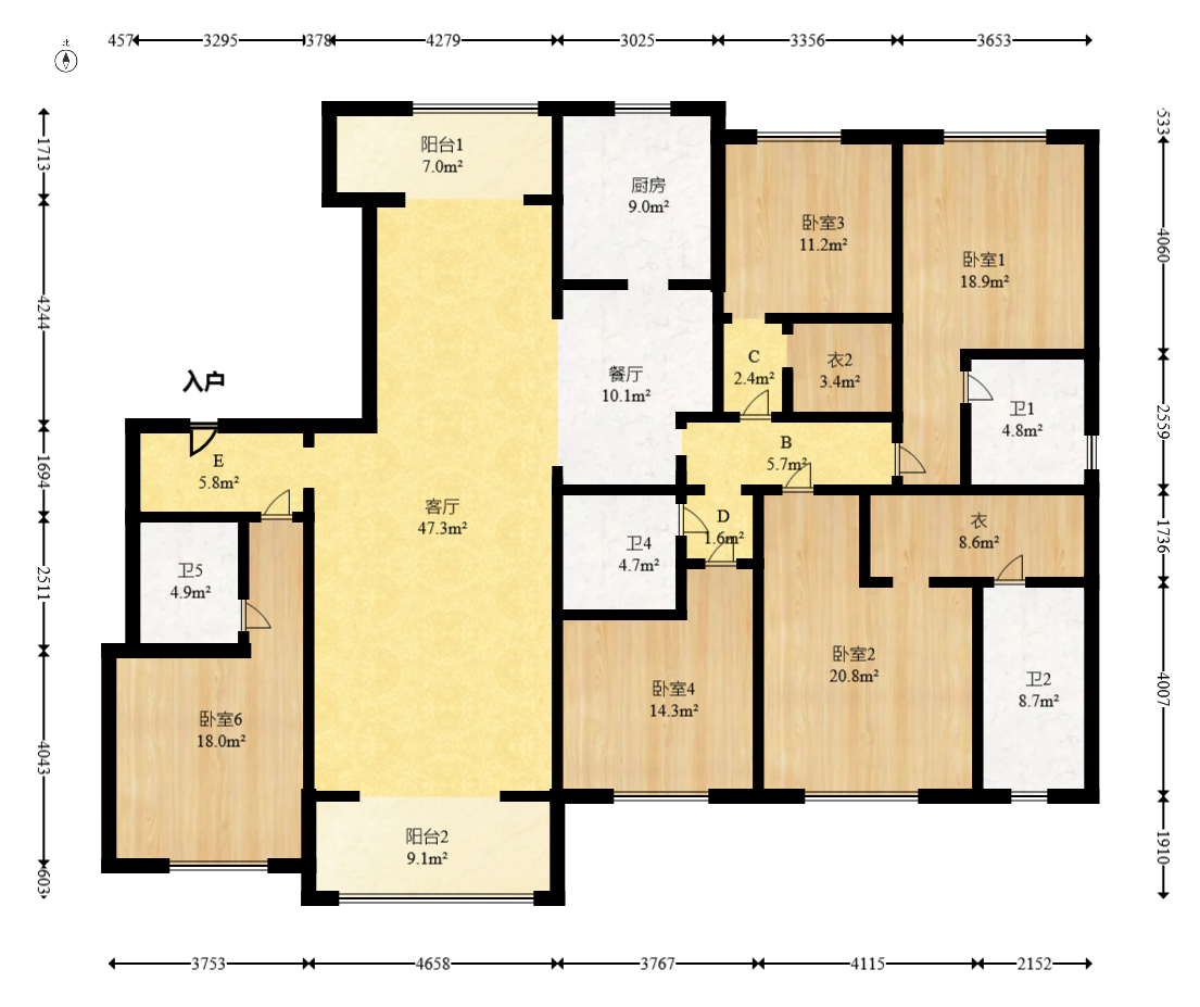 运达滨河广场 5室2厅3卫 698.0万 运达滨河广场 5室2厅3卫 698.0万户型图