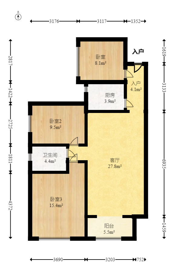 海德公园 3室2厅1卫 66.8万 海德公园 3室2厅1卫 66.8万户型图