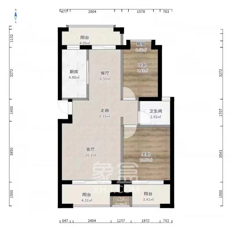 五矿万境水岸 2室2厅1卫 1600.0元/月 五矿万境水岸 2室2厅1卫 1600.0元/月户型图