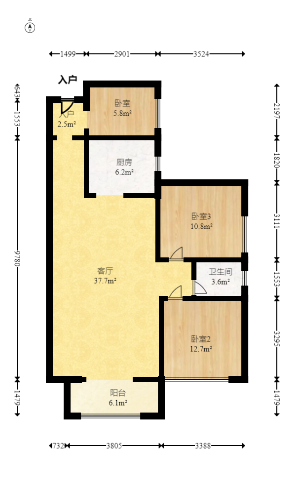 佳美紫郡  3室2厅1卫   48.80万室内图1