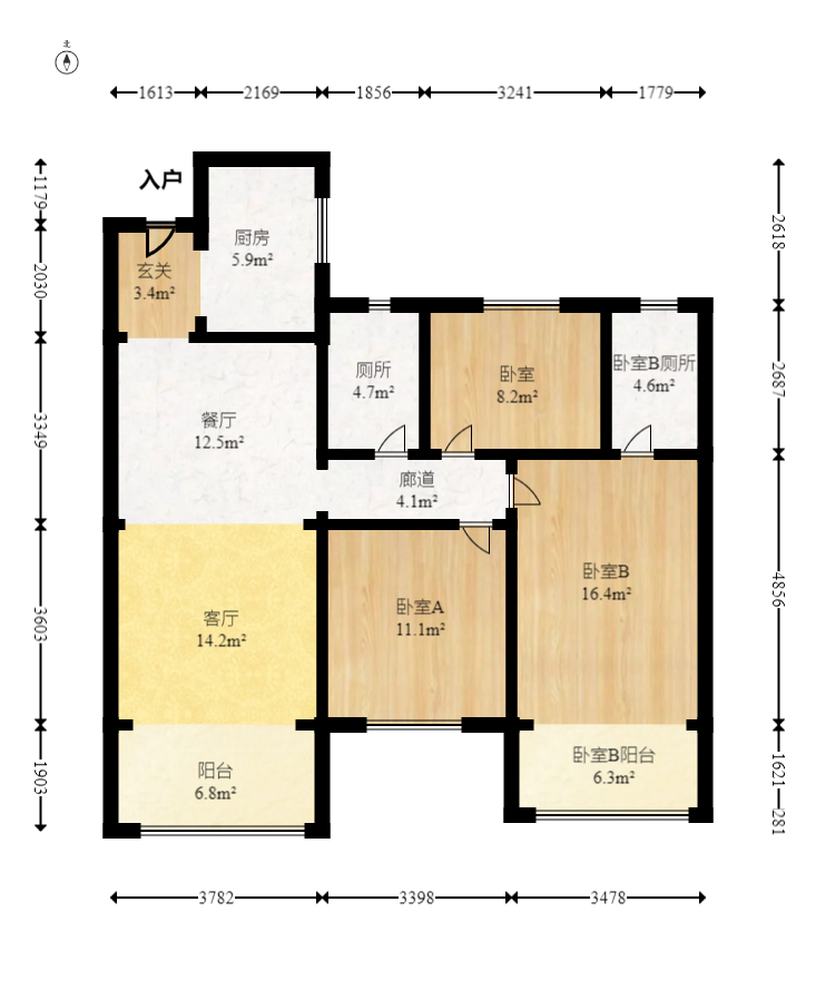 保利天汇  3室2厅2卫   170.00万室内图1