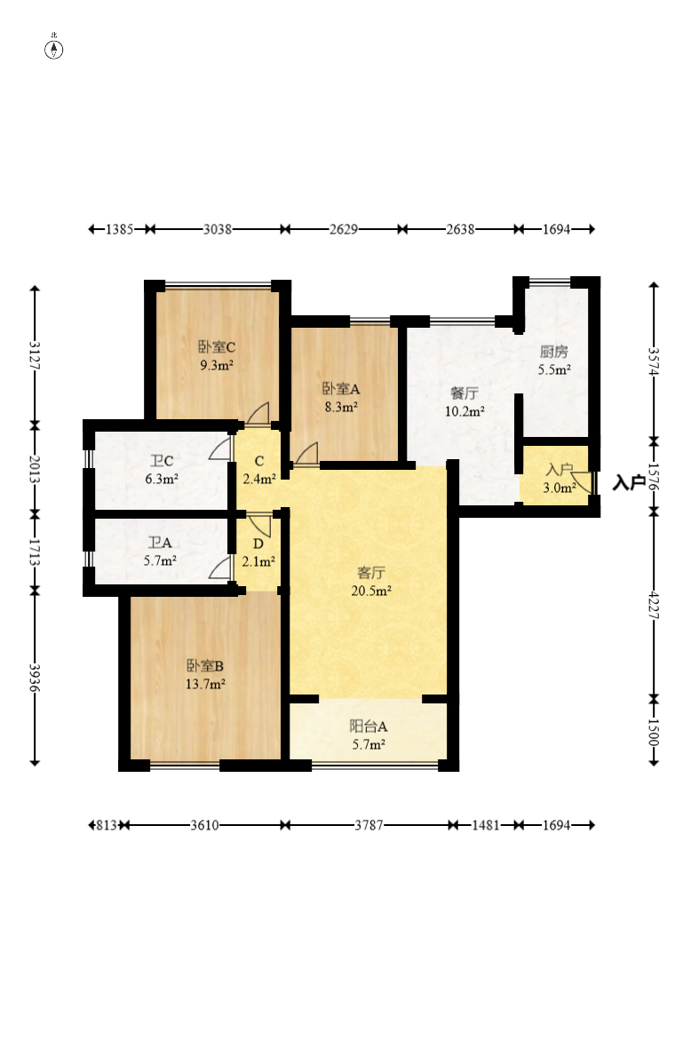 中建嘉和城  3室2厅2卫   112.00万室内图1