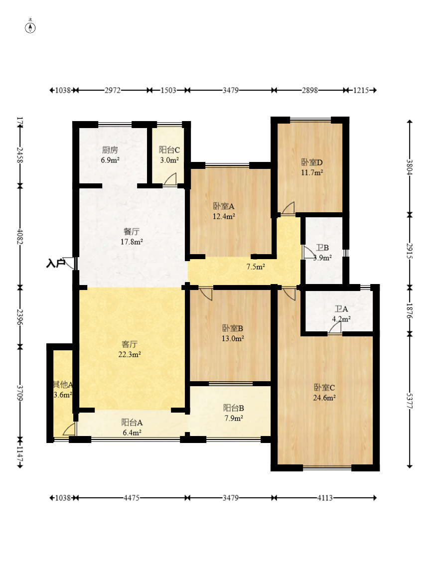 保利城(中航城国际社区、郡原美村) 4室2厅2卫 124.8万 保利城(中航城国际社区、郡原美村) 4室2厅2卫 124.8万户型图