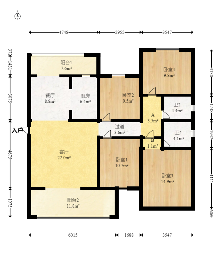润和湘江天地D区  4室2厅2卫    149.0万室内图1