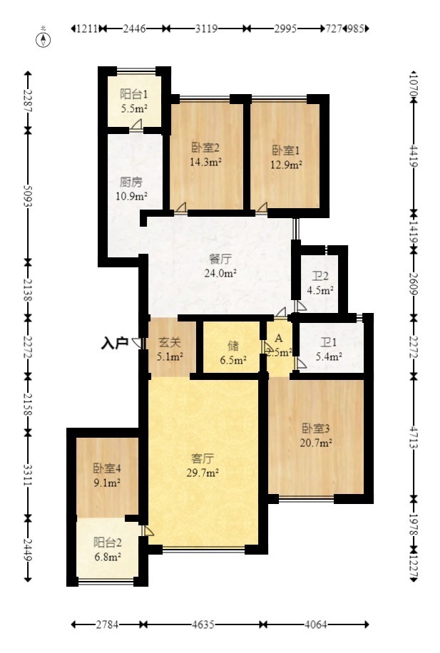 恒大名都  4室2厅2卫    110.0万室内图1