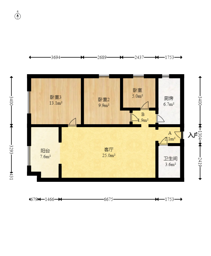 麓谷小镇  3室2厅1卫   56.00万室内图1