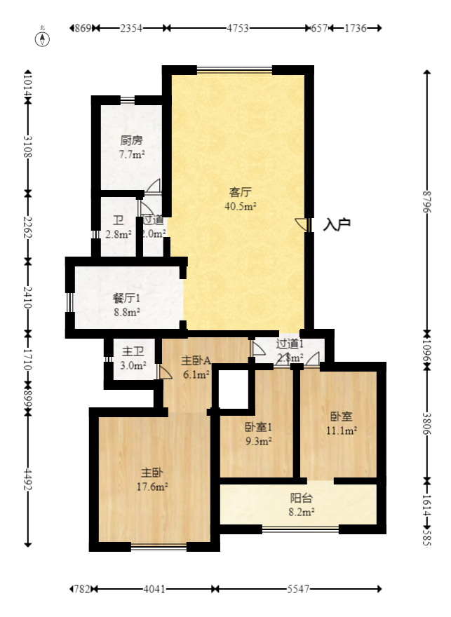 向阳门第  4室2厅2卫   215.00万室内图1