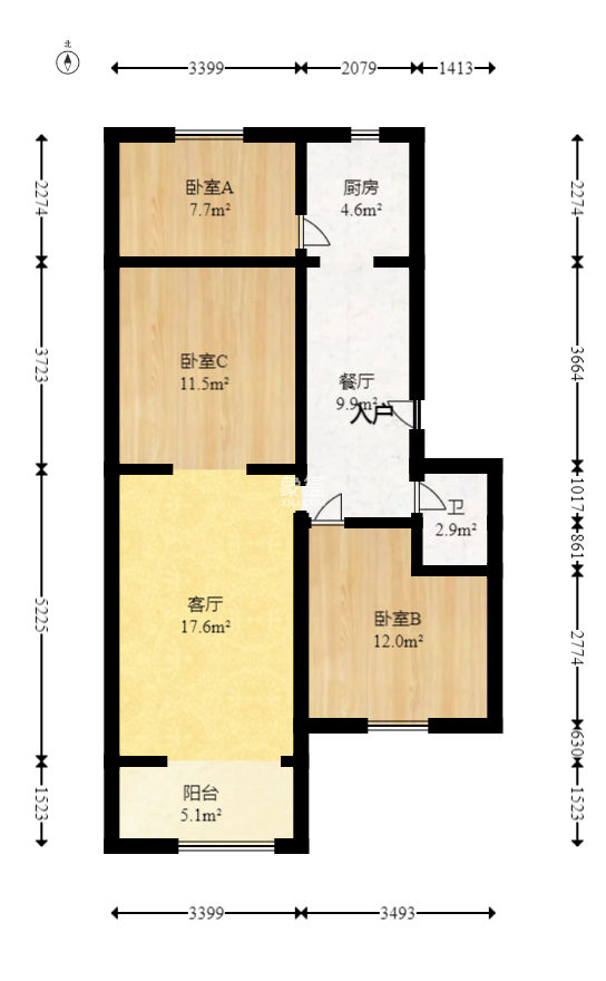 德雅路电影公司宿舍  3室2厅1卫   58.80万