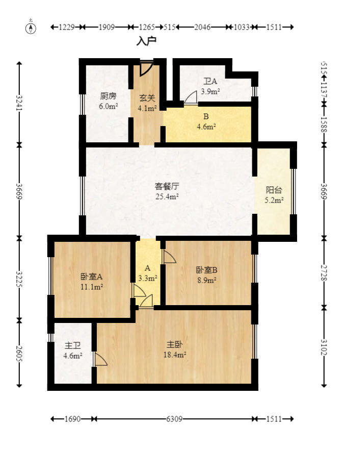 万科里金域滨江  3室2厅2卫   200.00万室内图1